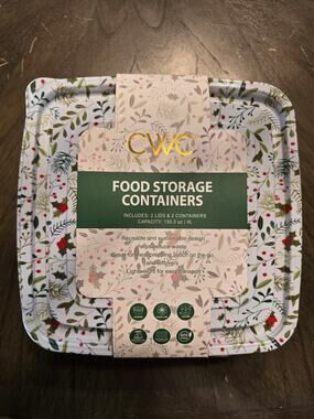 CWC Cook With Color Food Storage Container Set Christmas Print 4 Piece BPA Free